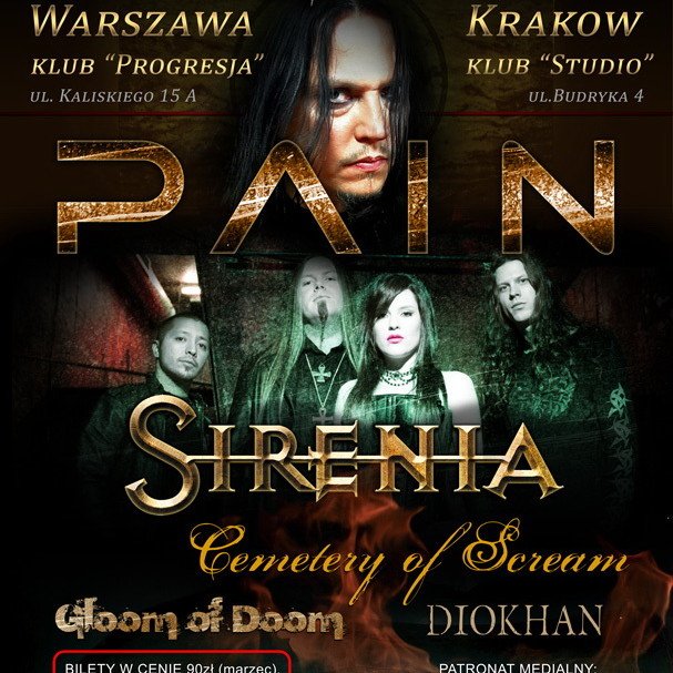 Pain i Sirenia na dwóch koncertach w Polsce