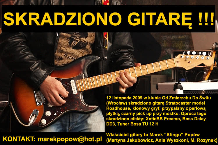 Skradziono gitarę Marka Popowa